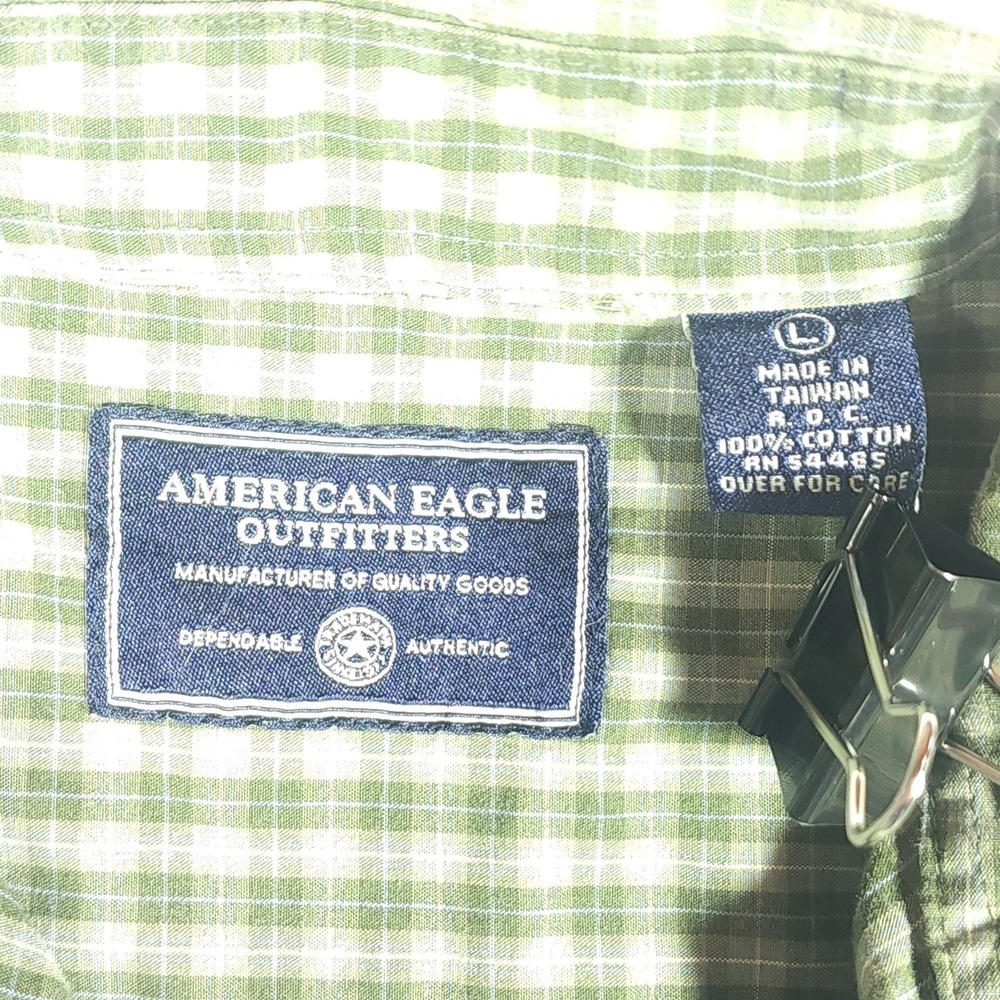 American Eagle Outfitters Shirt Mens Large Green Check Long Sleeve Button Up - Picture 3 of 9
